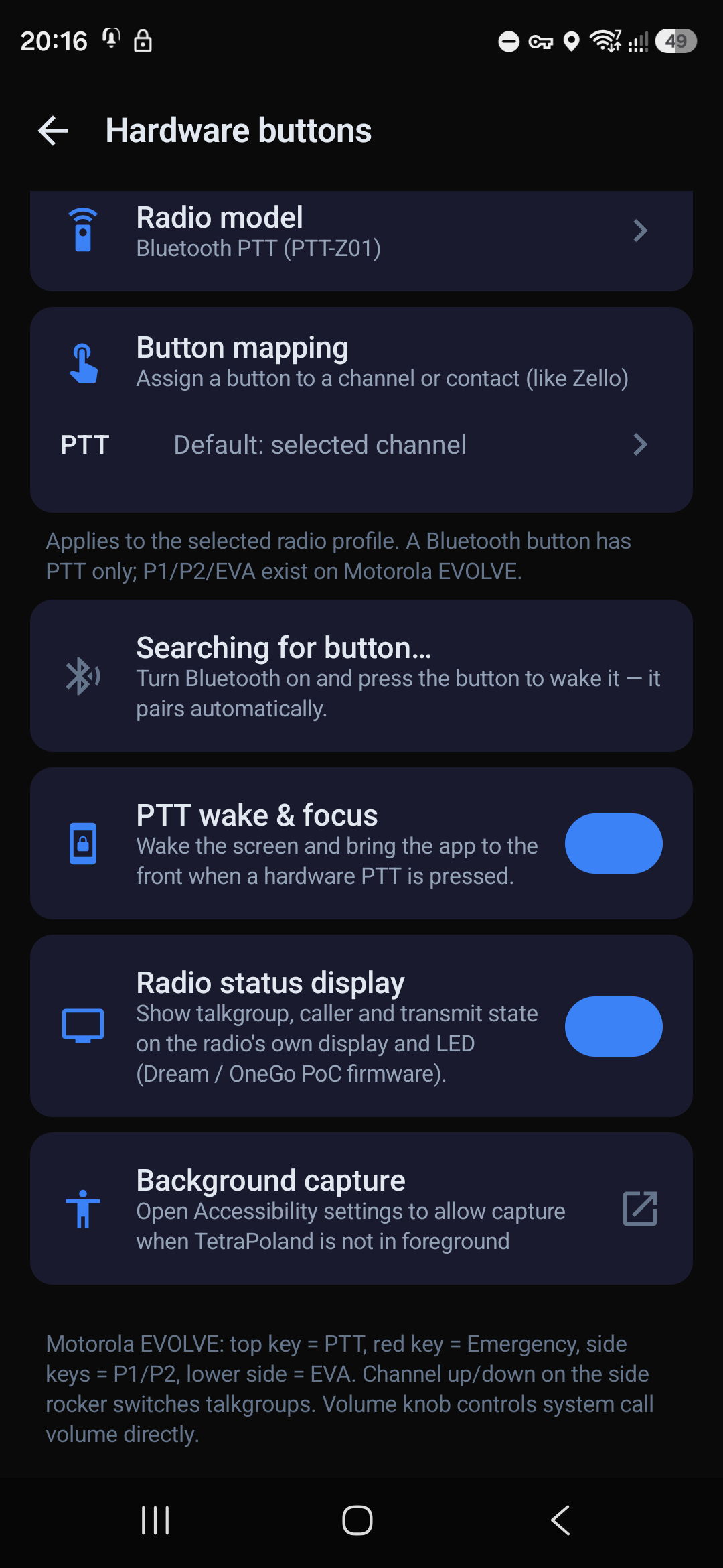 The rest of the hardware buttons screen