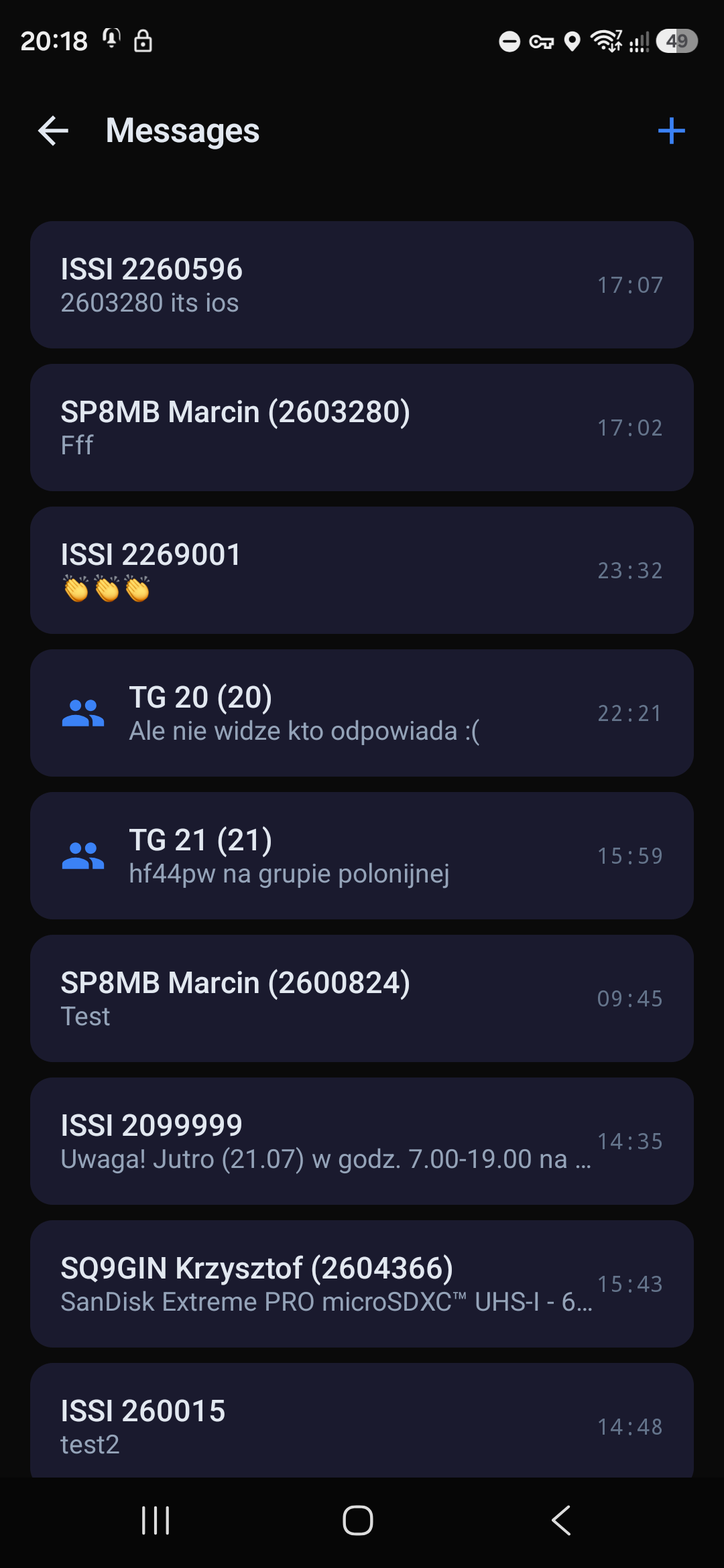 The message thread list