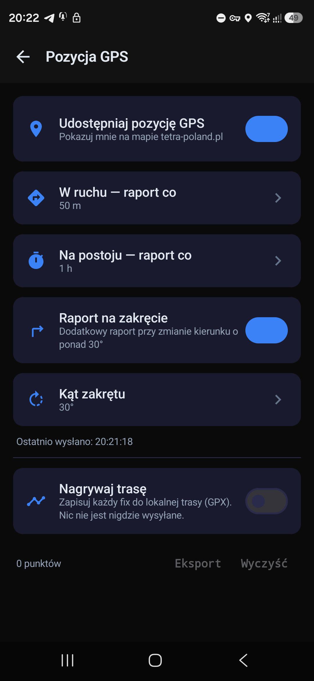 Ustawienia pozycji GPS