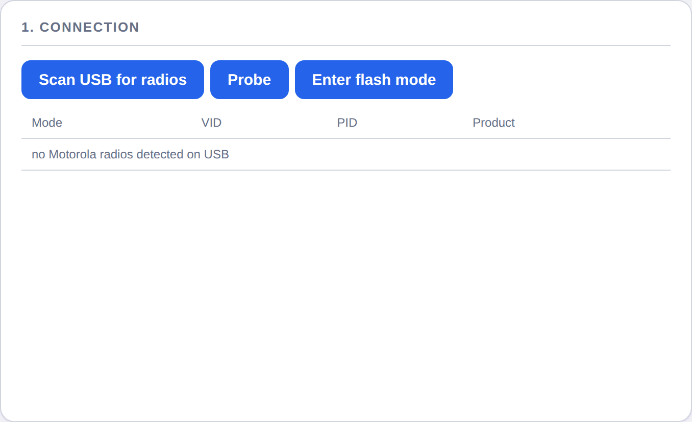 Codeplug — connecting to a radio