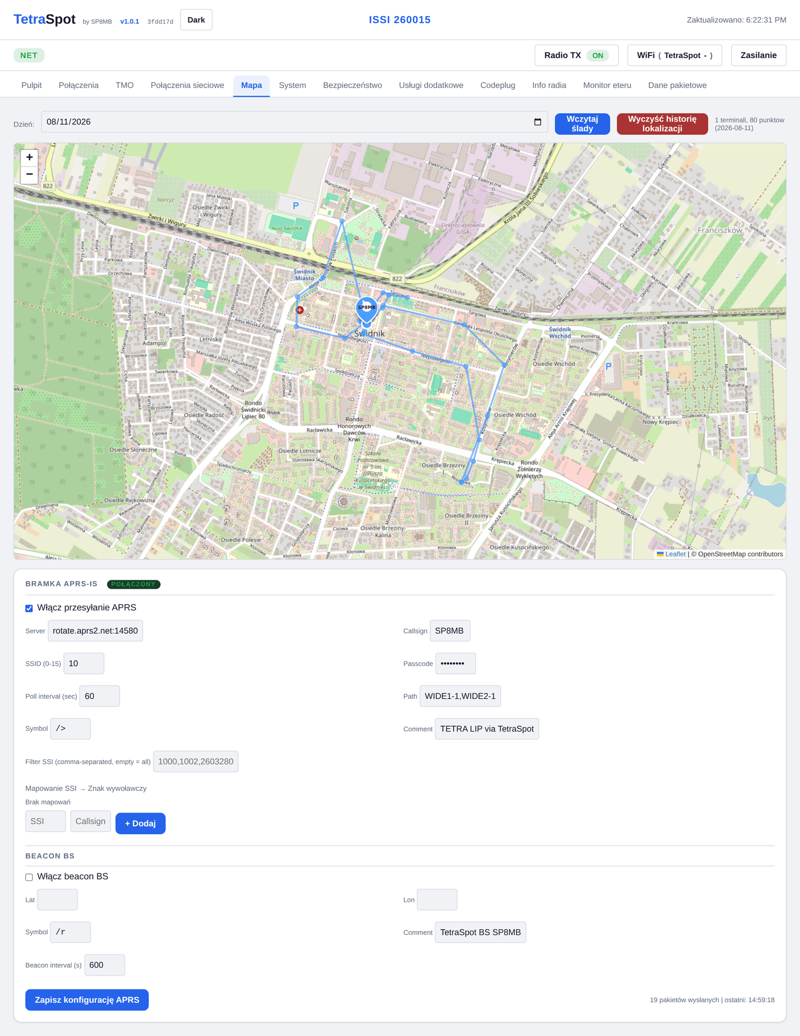 Mapa z pozycjami radiotelefonów