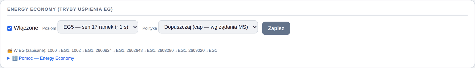 Energy Economy — tryby uśpienia