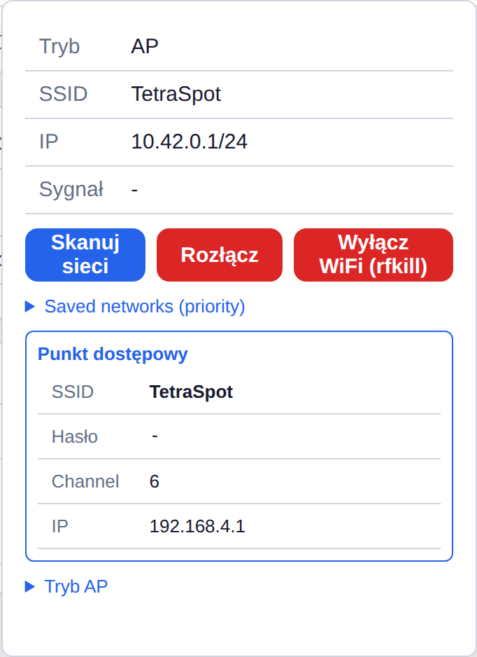 Menu WiFi